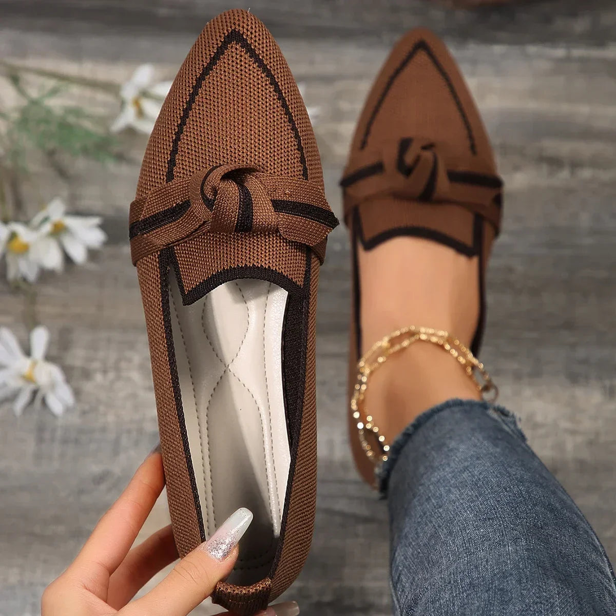 VALORIA | Women’s Knit Pointed-Toe Walking Loafers lightweight casual footwear for everyday wear