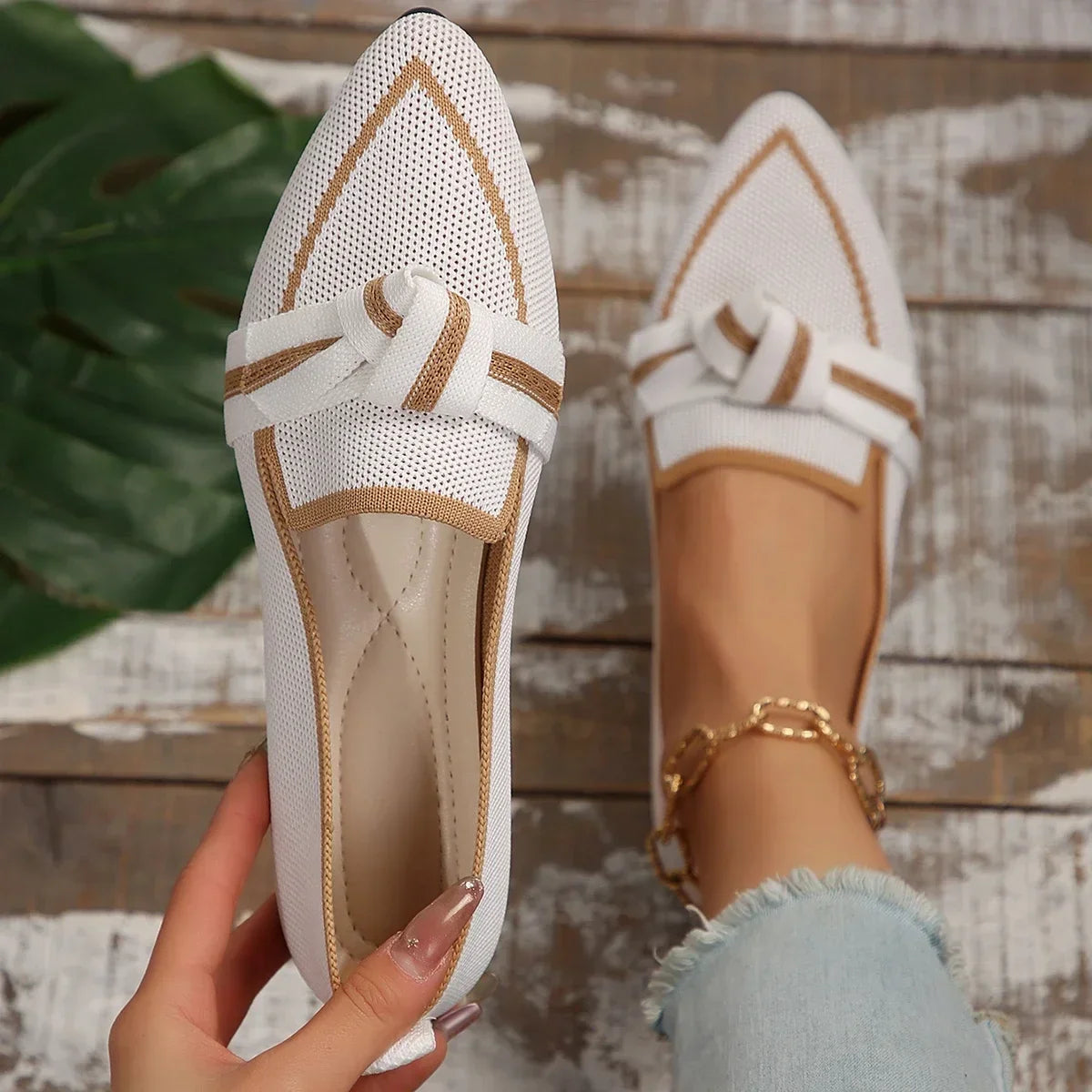 VALORIA | Women’s Knit Pointed-Toe Walking Loafers soft knit upper with supportive comfort