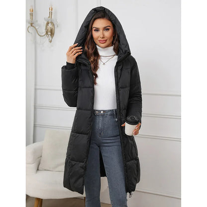 VALORIA | Women’s Long Hooded Down Puffer Jacket back view