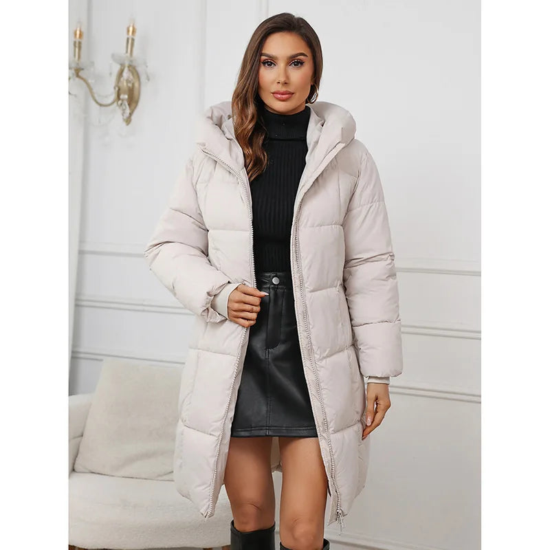 VALORIA | Women’s Long Hooded Down Puffer Jacket front view