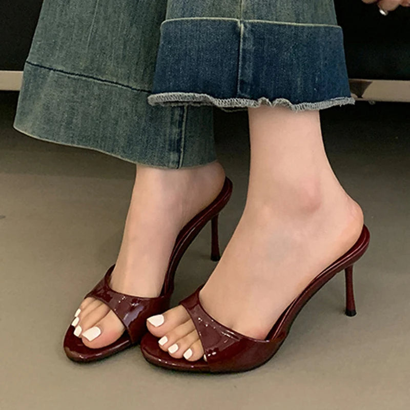 VALORIA | Women’s Patent Leather High Heel Mules elegant glossy finish with sophisticated style