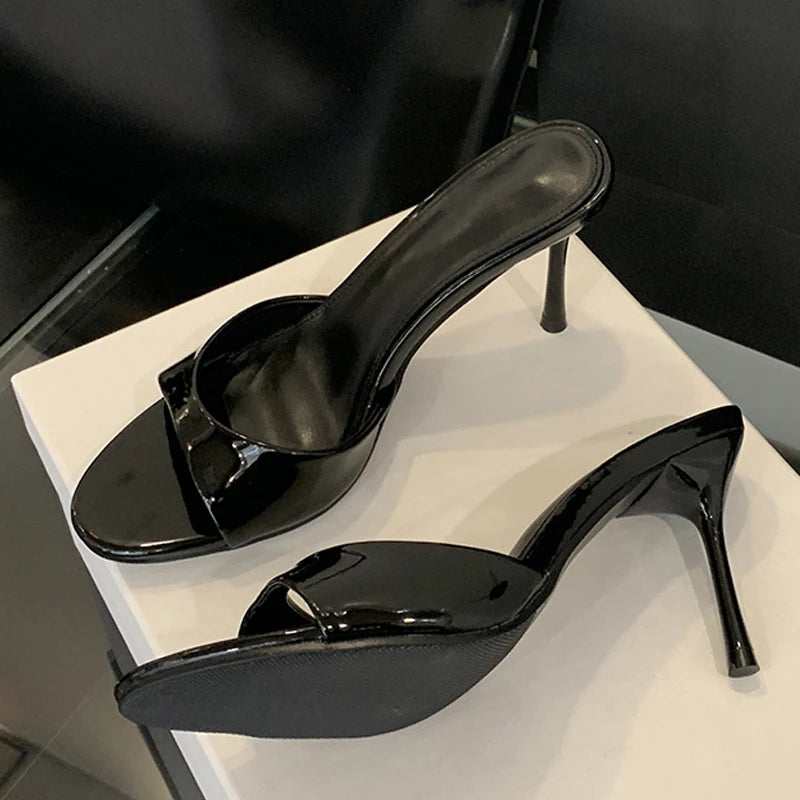 VALORIA | Women’s Patent Leather High Heel Mules stylish high heels for parties and evening events