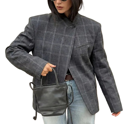 VALORIA | Women’s Plaid Stand Collar Jacket