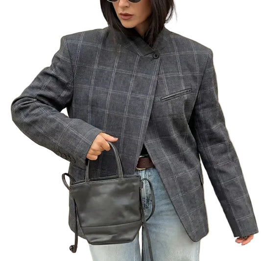 VALORIA | Women’s Plaid Stand Collar Jacket