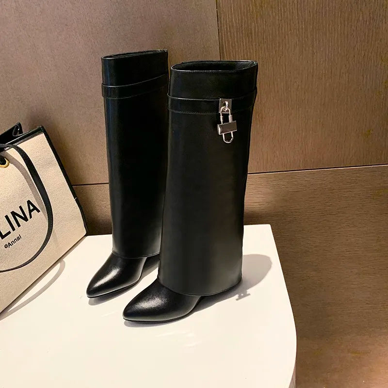 VALORIA | Women’s Plush Knee High Boots with Wedge Heel