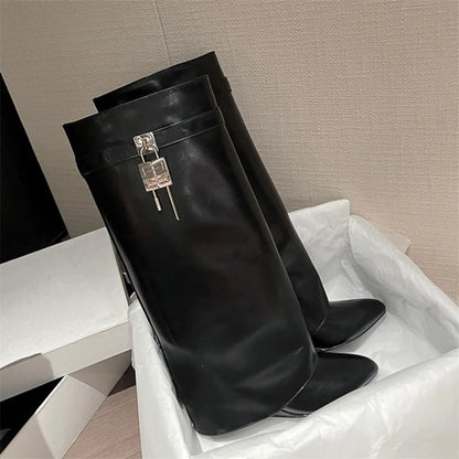 VALORIA | Women’s Plush Over Knee Wedge Boots Side View