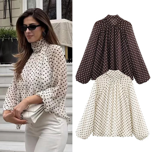 VALORIA | Women’s Polka Dot Slim Blouse