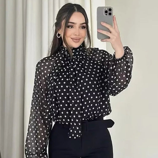 VALORIA | Women’s Polka Dot Slim Blouse elegant polka dot design with flattering slim fit