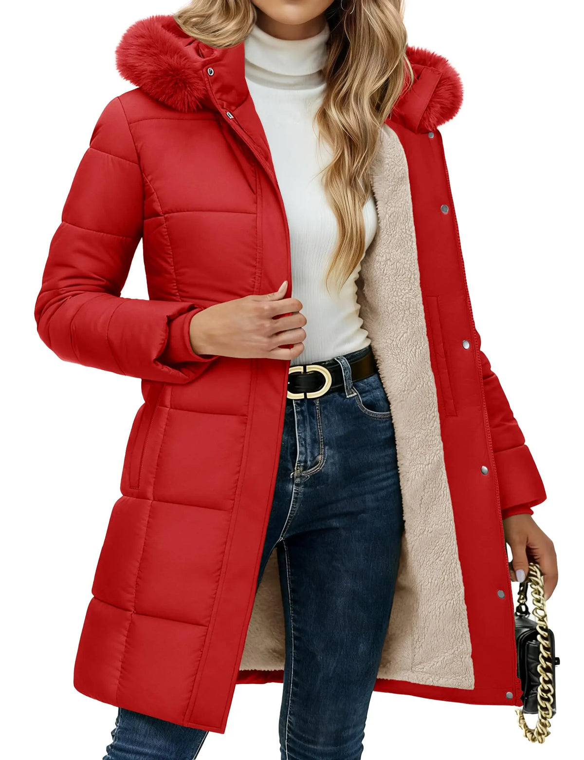 VALORIA | Women’s Sherpa Lined Winter Parka sherpa lining detail