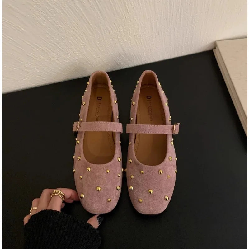 VALORIA | Women’s Suede Rivet Flats fashionable women’s flats with premium suede finish