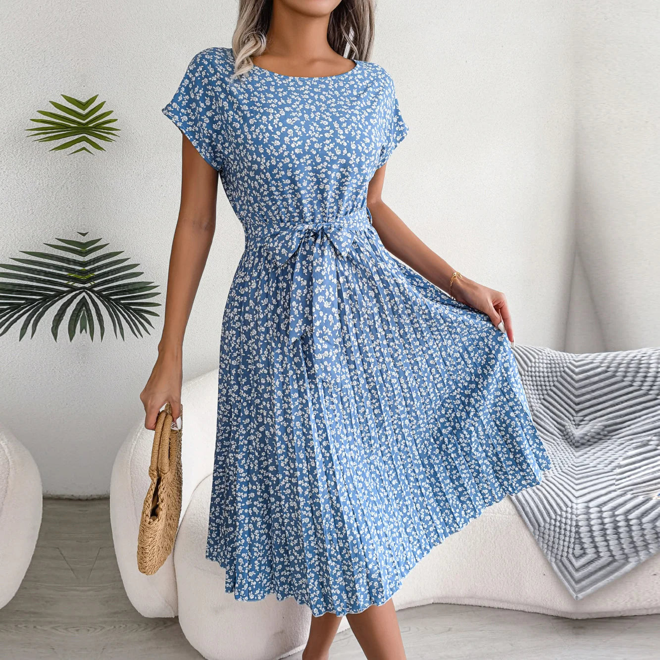 VALORIA | Women’s breathable floral pleated A-line maxi dress for all-day comfort