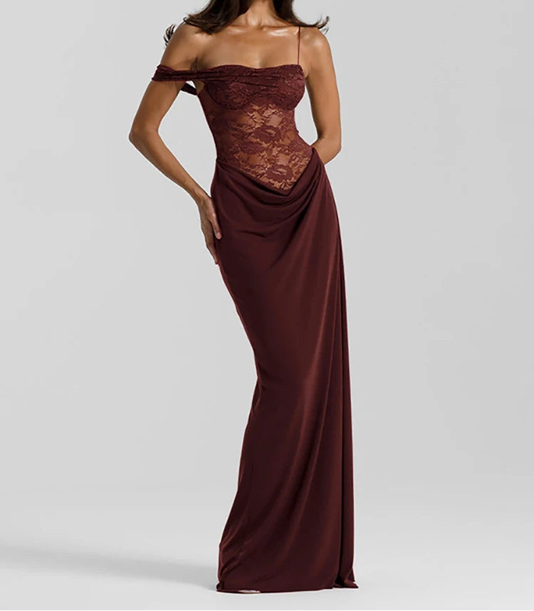 VALORIA | Women’s breathable one-shoulder lace maxi dress for elegant all-day comfort