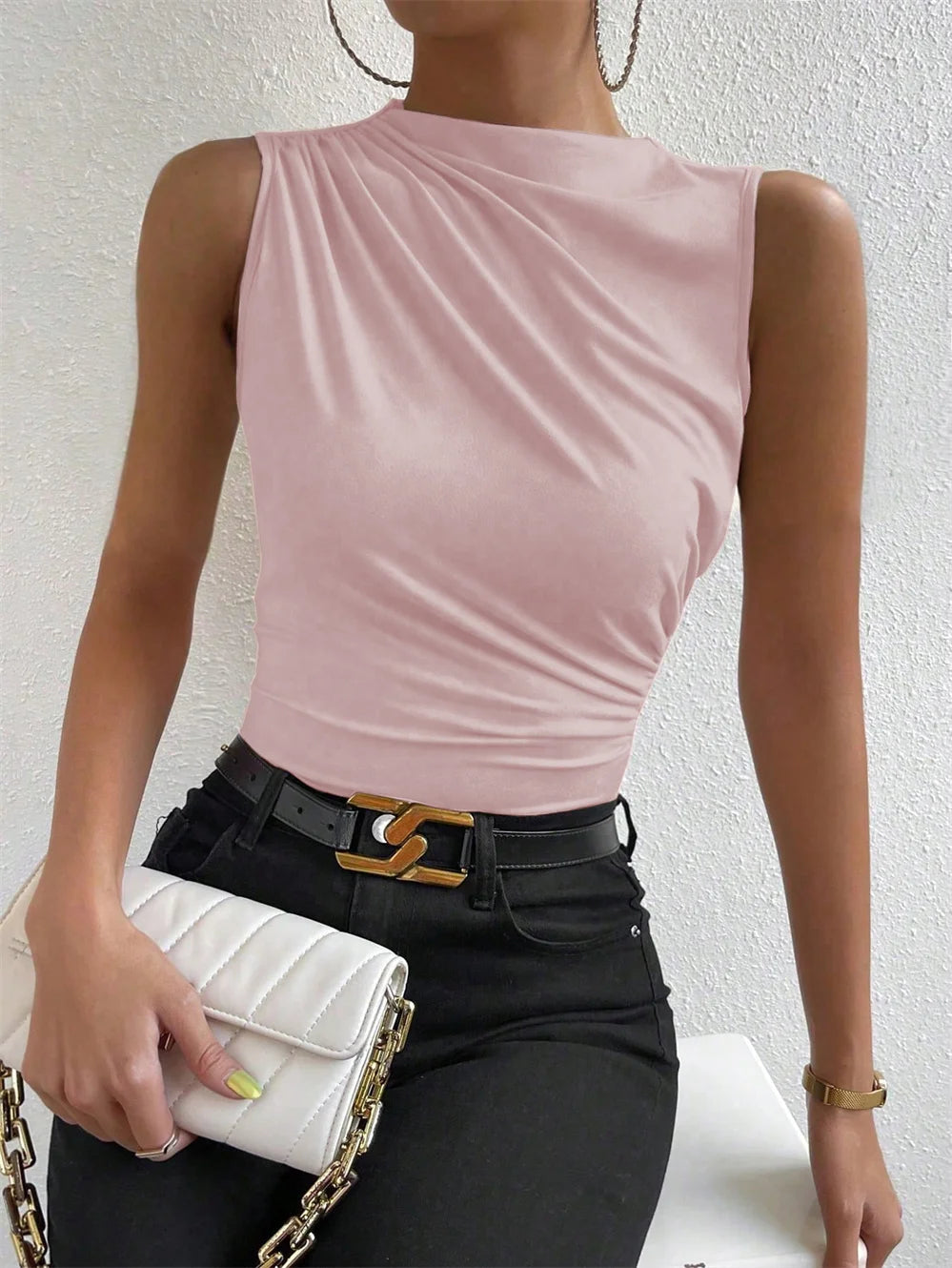 VALORIA | Women’s breathable ruched mock neck sleeveless top for all-day comfort
