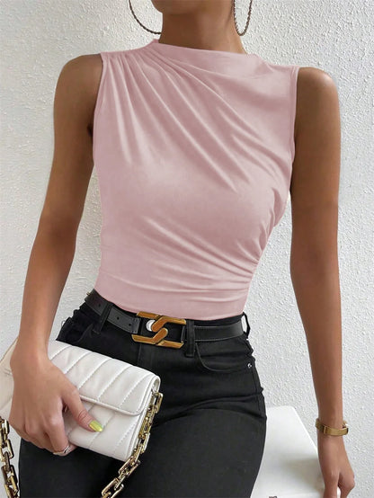 VALORIA | Women’s breathable ruched mock neck sleeveless top for all-day comfort