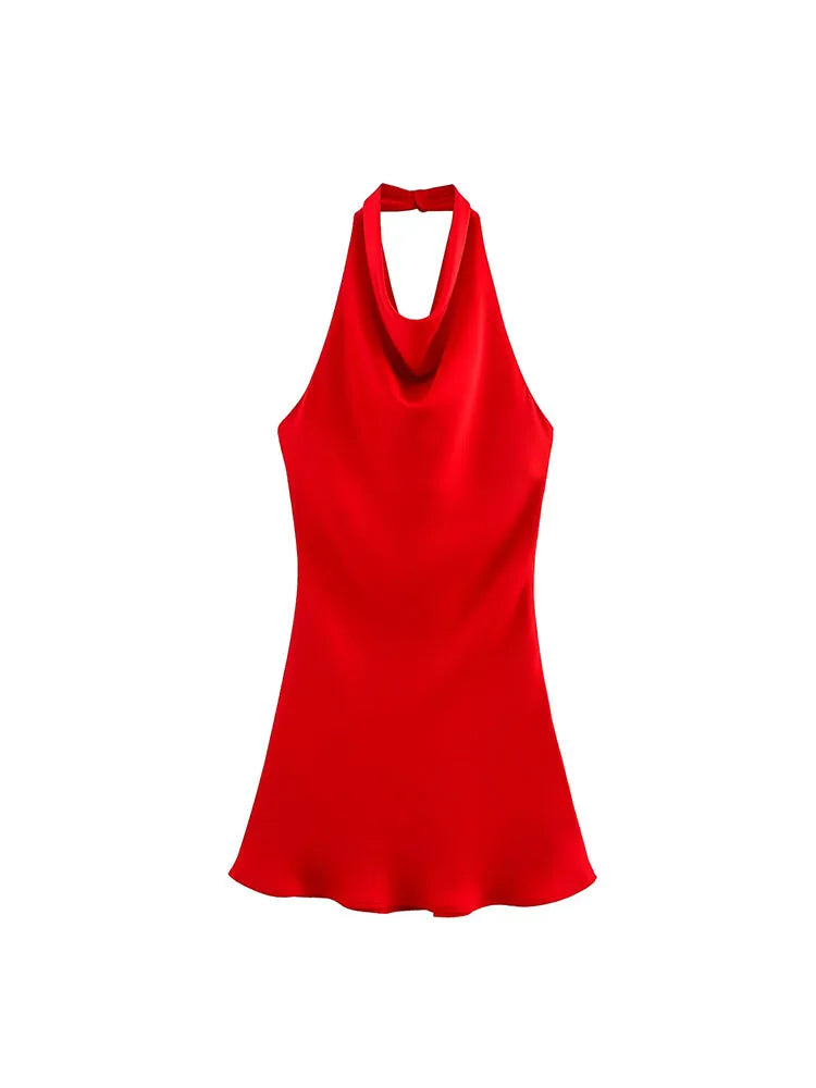 VALORIA | Women’s breathable satin halter mini dress for elegant all-day comfort