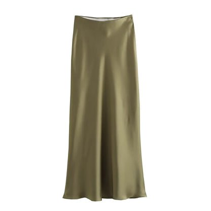 VALORIA | Women’s breathable satin midi skirt for effortless all-day comfort and sophistication