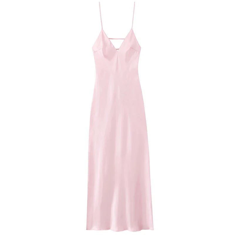 VALORIA | Women’s breathable satin slip maxi dress for luxurious all-day comfort
