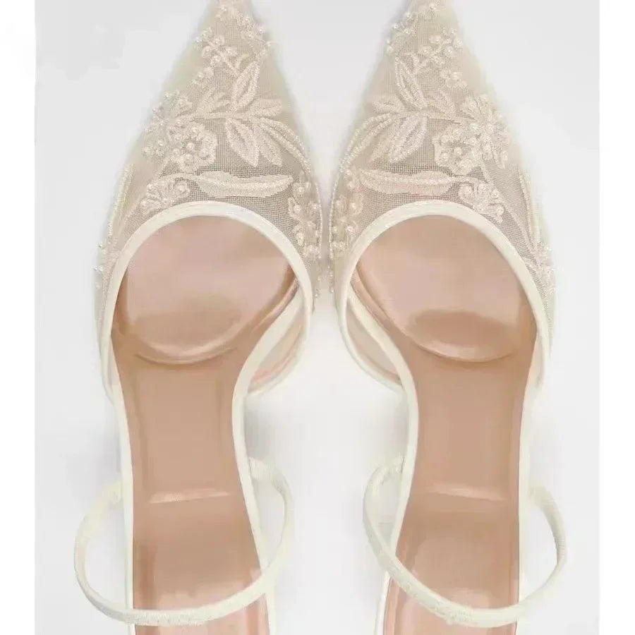 VALORIA | Women’s chic embroidered mesh heels modern fashion style