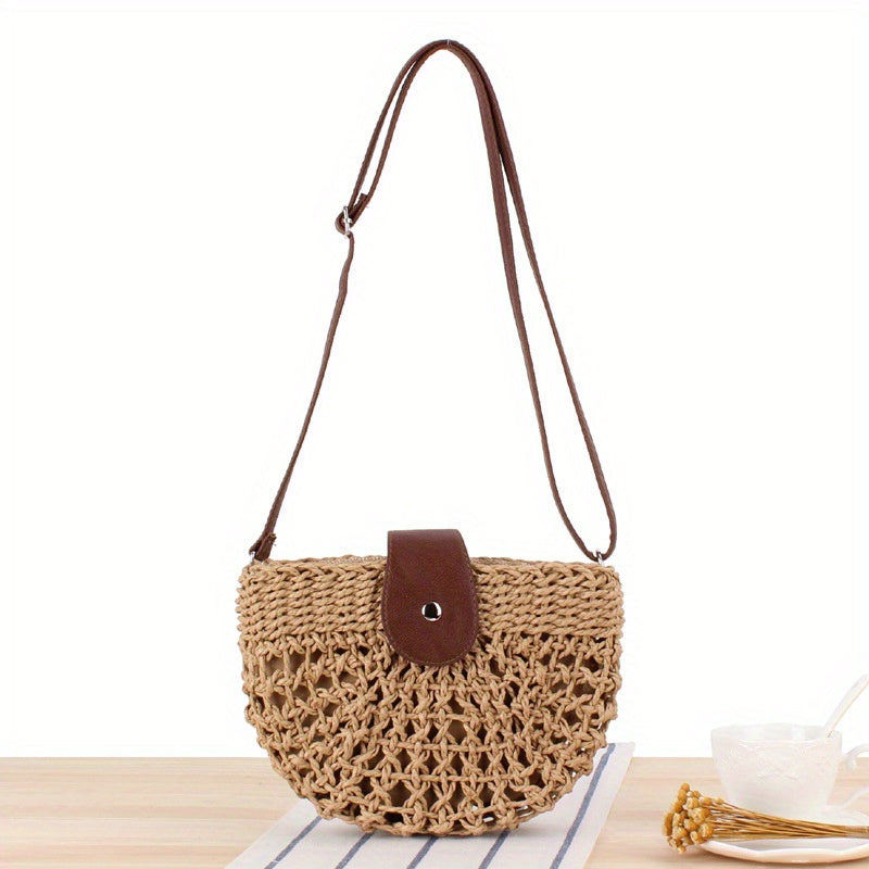 VALORIA | Women’s chic half-moon straw bag vacation look