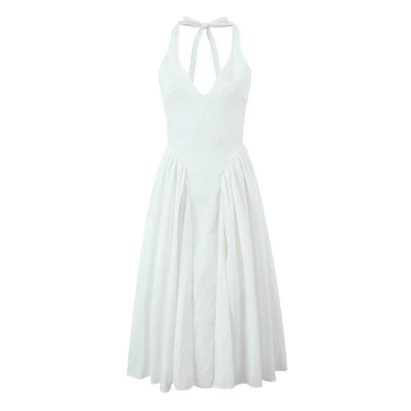 VALORIA | Women’s chic halter A-line midi dress with timeless sophisticated style