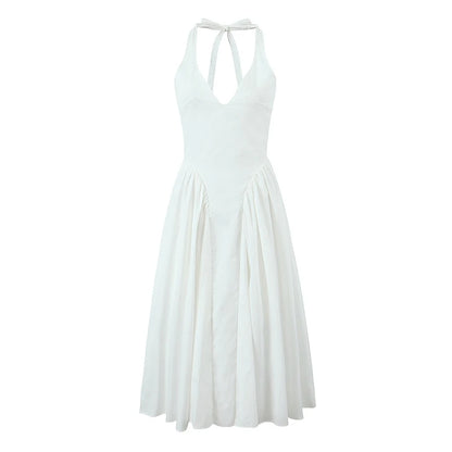 VALORIA | Women’s chic halter A-line midi dress with timeless sophisticated style