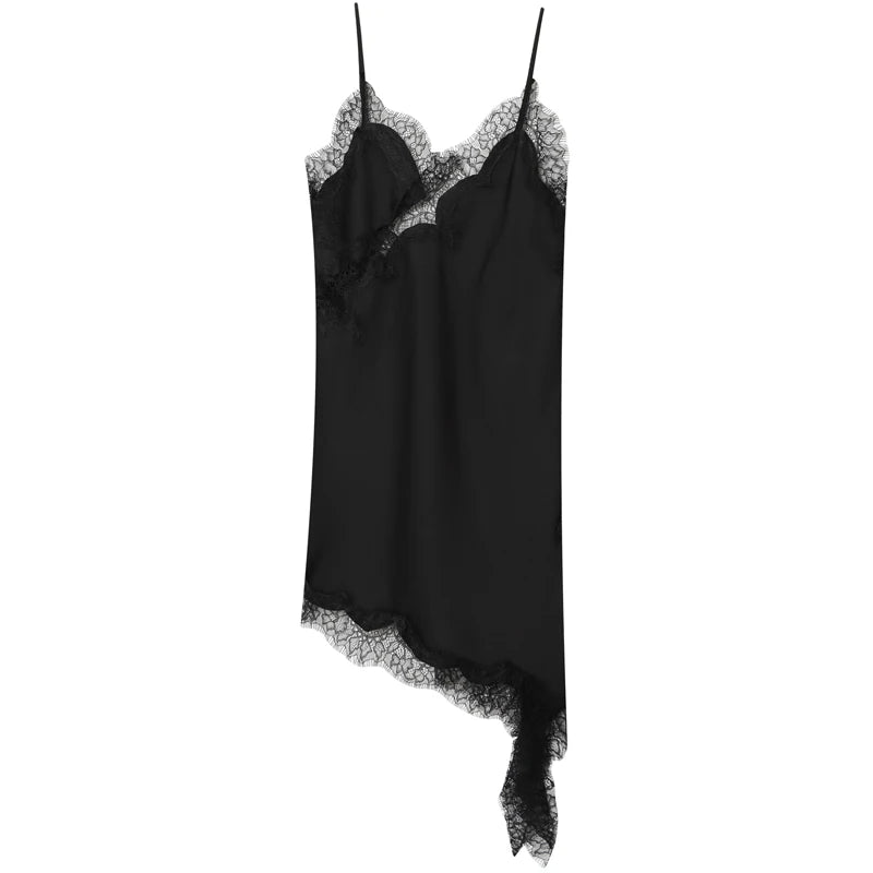 VALORIA | Women’s chic lace asymmetric slip dress with modern asymmetric hemline
