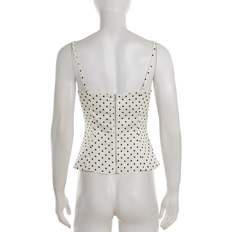 VALORIA | Women’s chic lace patchwork polka dot cami top casual outfit essential