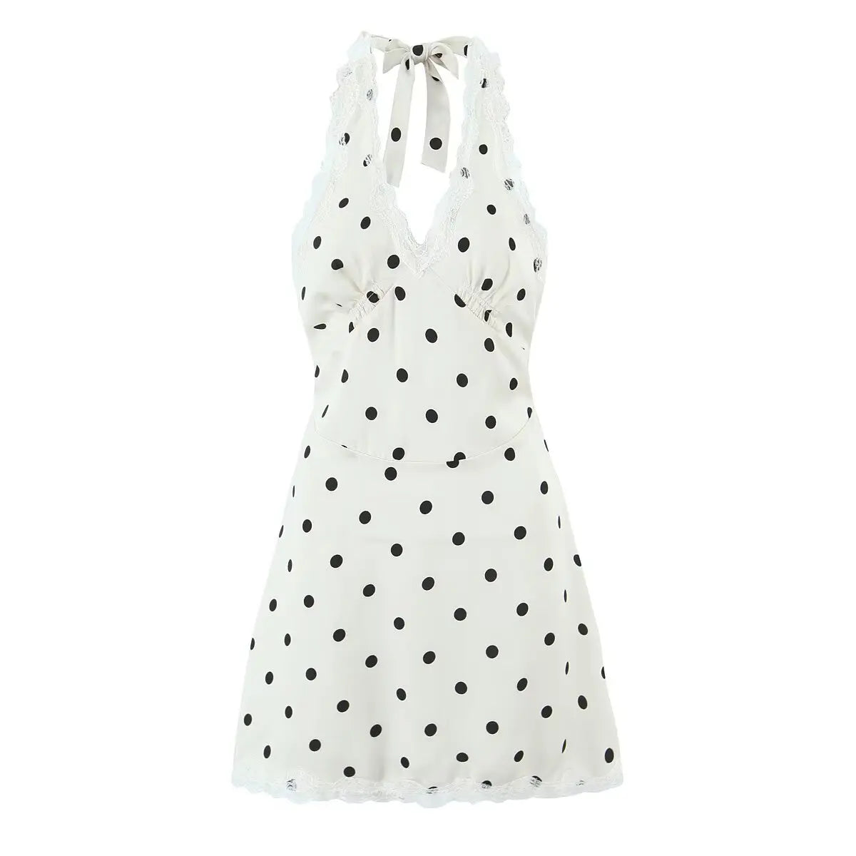 VALORIA | Women’s chic lace polka dot halter dress perfect for garden parties and evening events