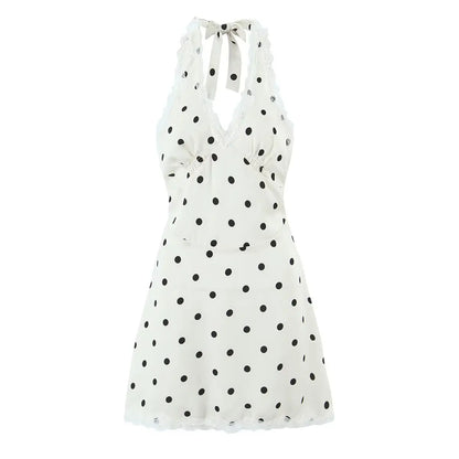 VALORIA | Women’s chic lace polka dot halter dress perfect for garden parties and evening events