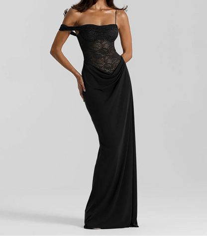 VALORIA | Women’s chic one-shoulder lace maxi dress with flattering feminine fit