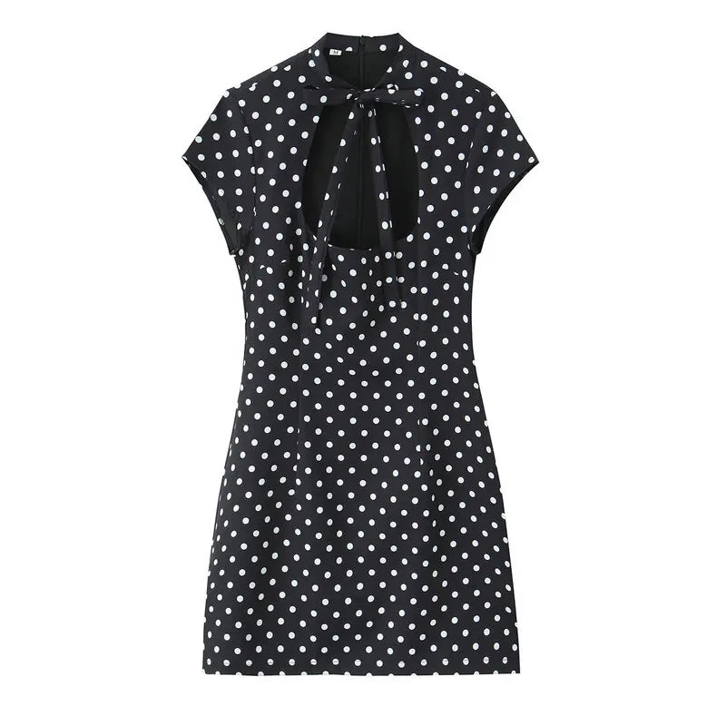 VALORIA | Women’s chic polka dot bow mini dress perfect for garden parties and special occasions