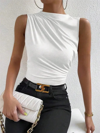 VALORIA | Women’s chic ruched mock neck sleeveless top for work, dinners and special occasions