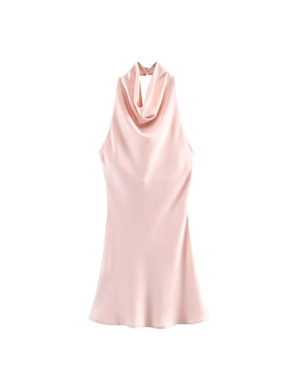 VALORIA | Women’s chic satin halter mini dress perfect for weddings, vacations and special occasions