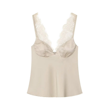 VALORIA | Women’s chic satin lace V-neck blouse for parties, dinners and special occasions