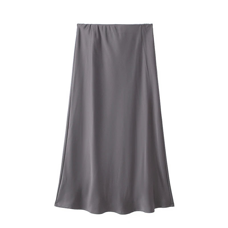 VALORIA | Women’s chic satin midi skirt perfect for pairing with blouses, knit tops and heels