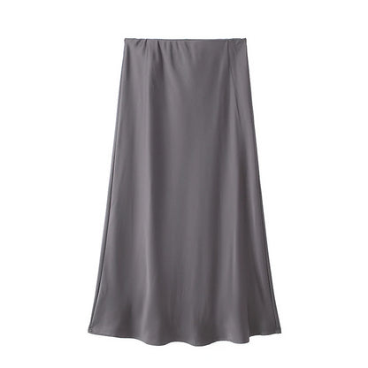 VALORIA | Women’s chic satin midi skirt perfect for pairing with blouses, knit tops and heels