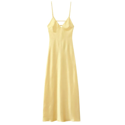 VALORIA | Women’s chic satin slip maxi dress with graceful drape and timeless elegance