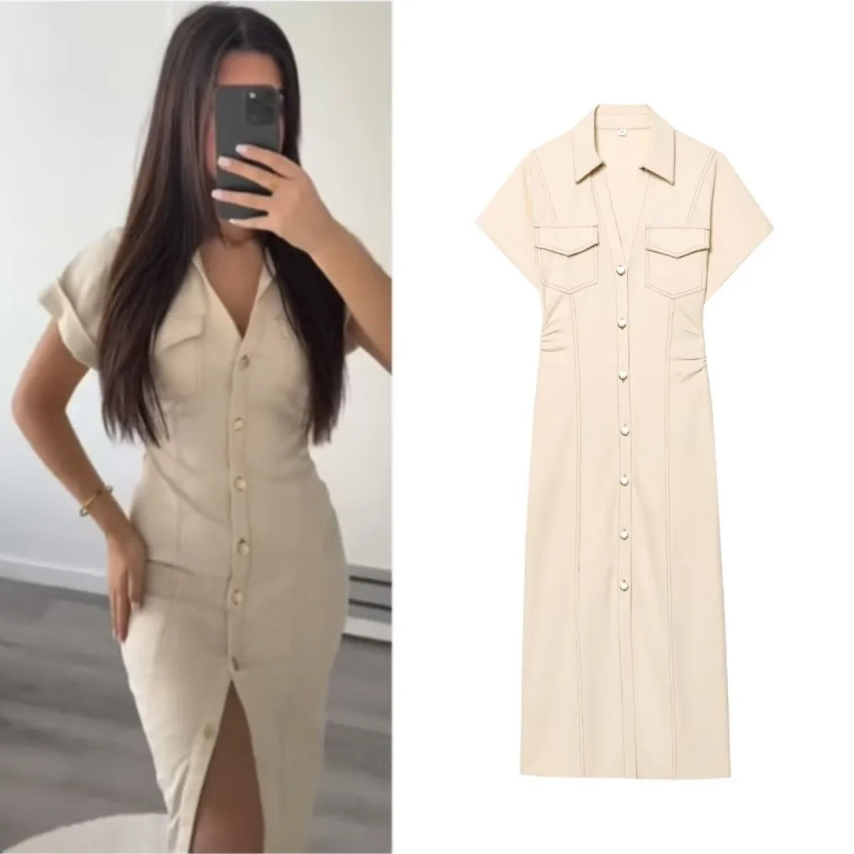 VALORIA | Women’s comfortable denim midi shirt dress with soft breathable fabric