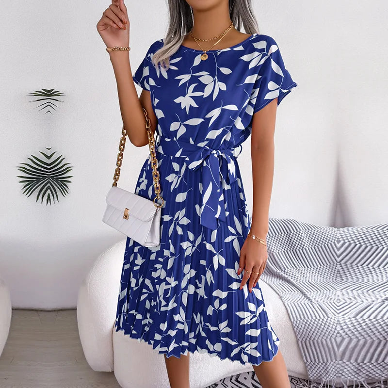 VALORIA | Women’s comfortable floral pleated A-line maxi dress with lightweight 