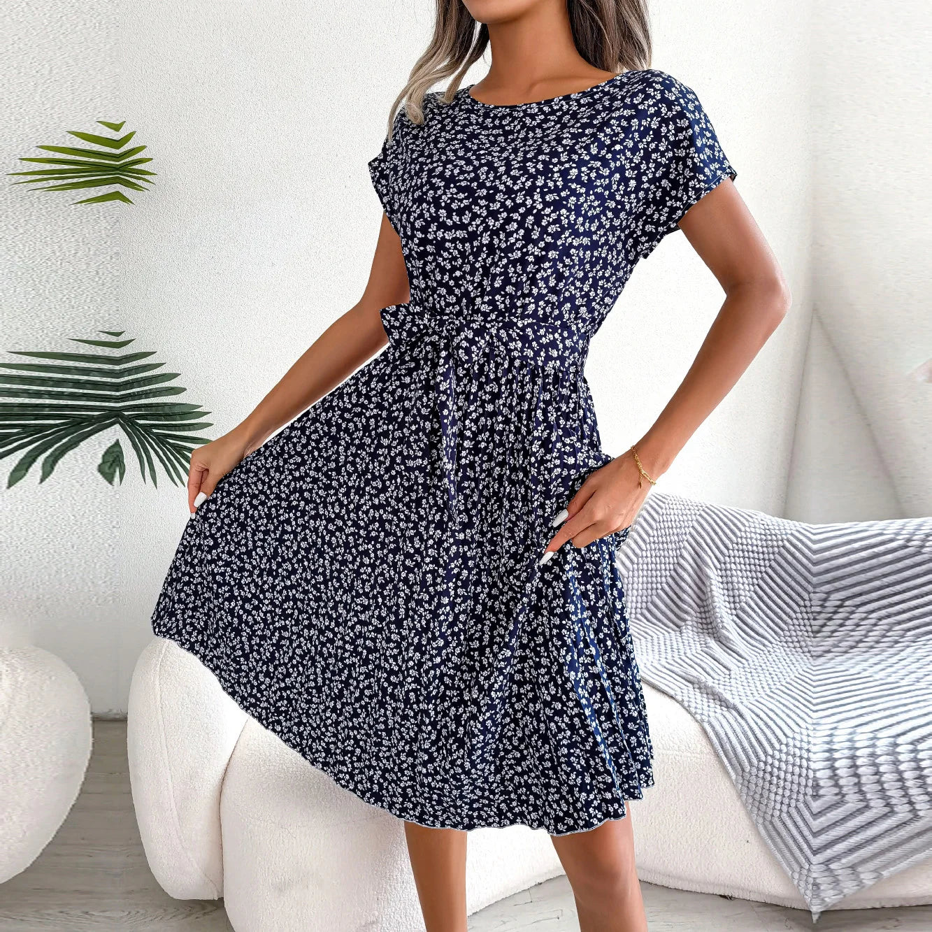 VALORIA | Women’s comfortable floral pleated A-line maxi dress with lightweight breathable 