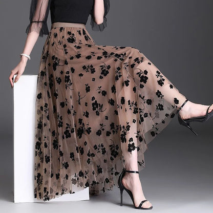 VALORIA | Women’s comfortable floral tulle midi skirt with lightweight breathable fabric