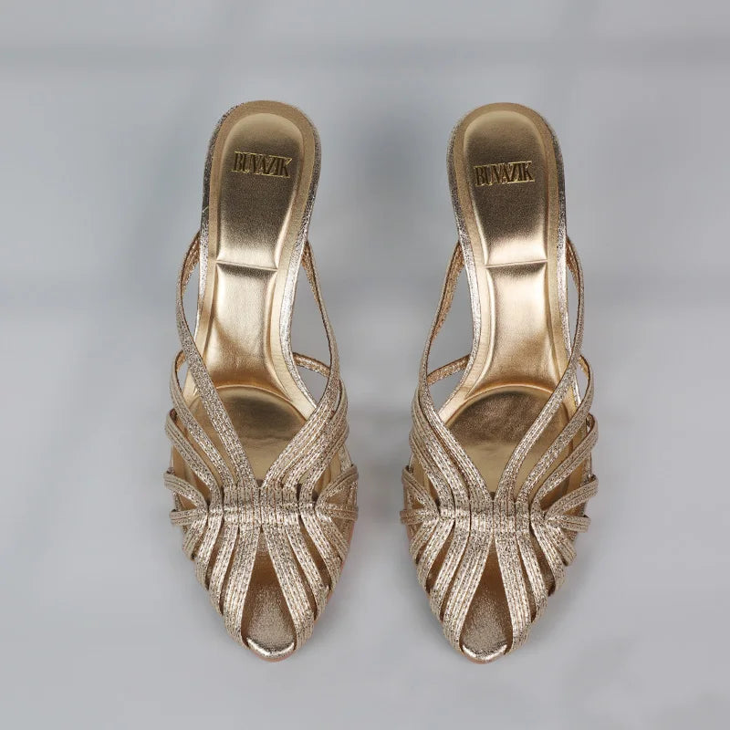 VALORIA | Women’s comfortable gold strap heels modern fashion style