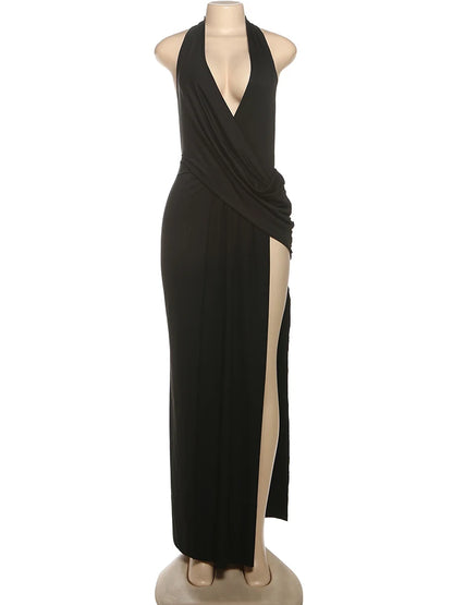 VALORIA | Women’s comfortable halter split maxi dress with lightweight breathable fabric