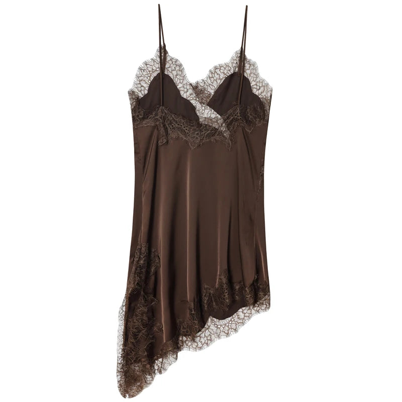 VALORIA | Women’s comfortable lace asymmetric slip dress with lightweight flowing fabric