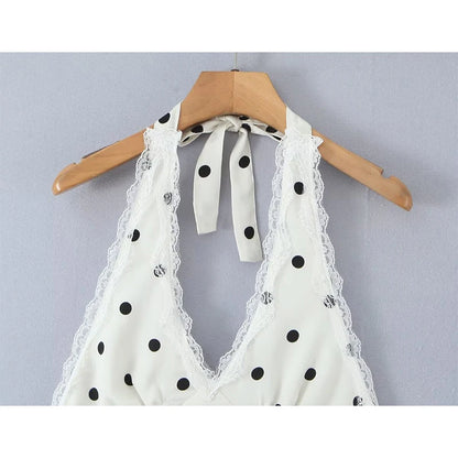 VALORIA | Women’s comfortable lace polka dot halter dress with lightweight breathable fabric
