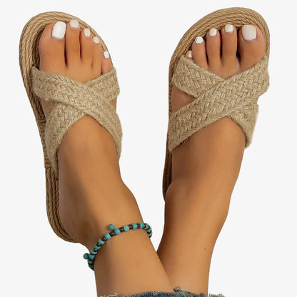 VALORIA | Women’s comfortable linen strap flat slippers lightweight feel