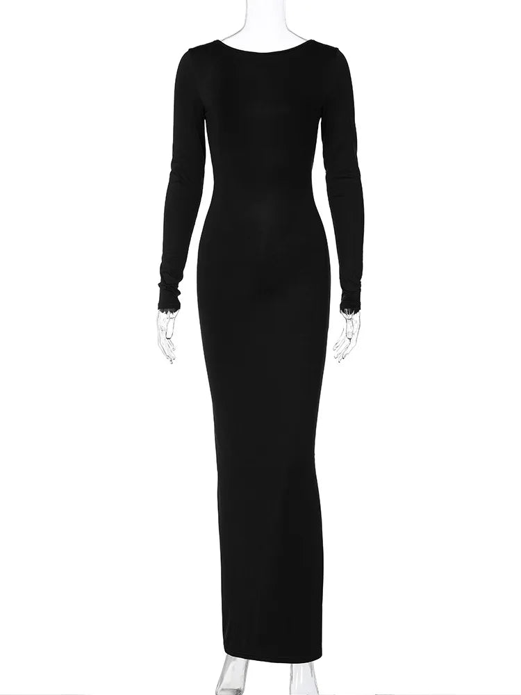 VALORIA | Women’s comfortable long sleeve bodycon maxi dress with soft stretch fabric