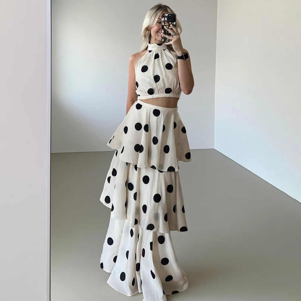 VALORIA | Women’s comfortable polka dot 2-piece dress set with lightweight breathable fabric