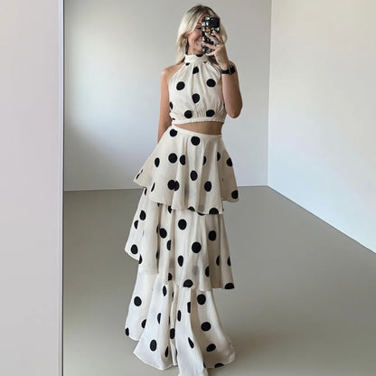 VALORIA | Women’s comfortable polka dot 2-piece dress set with lightweight breathable fabric