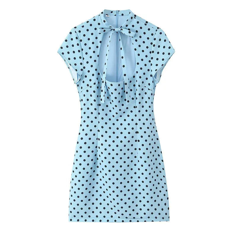 VALORIA | Women’s comfortable polka dot bow mini dress with lightweight breathable fabric